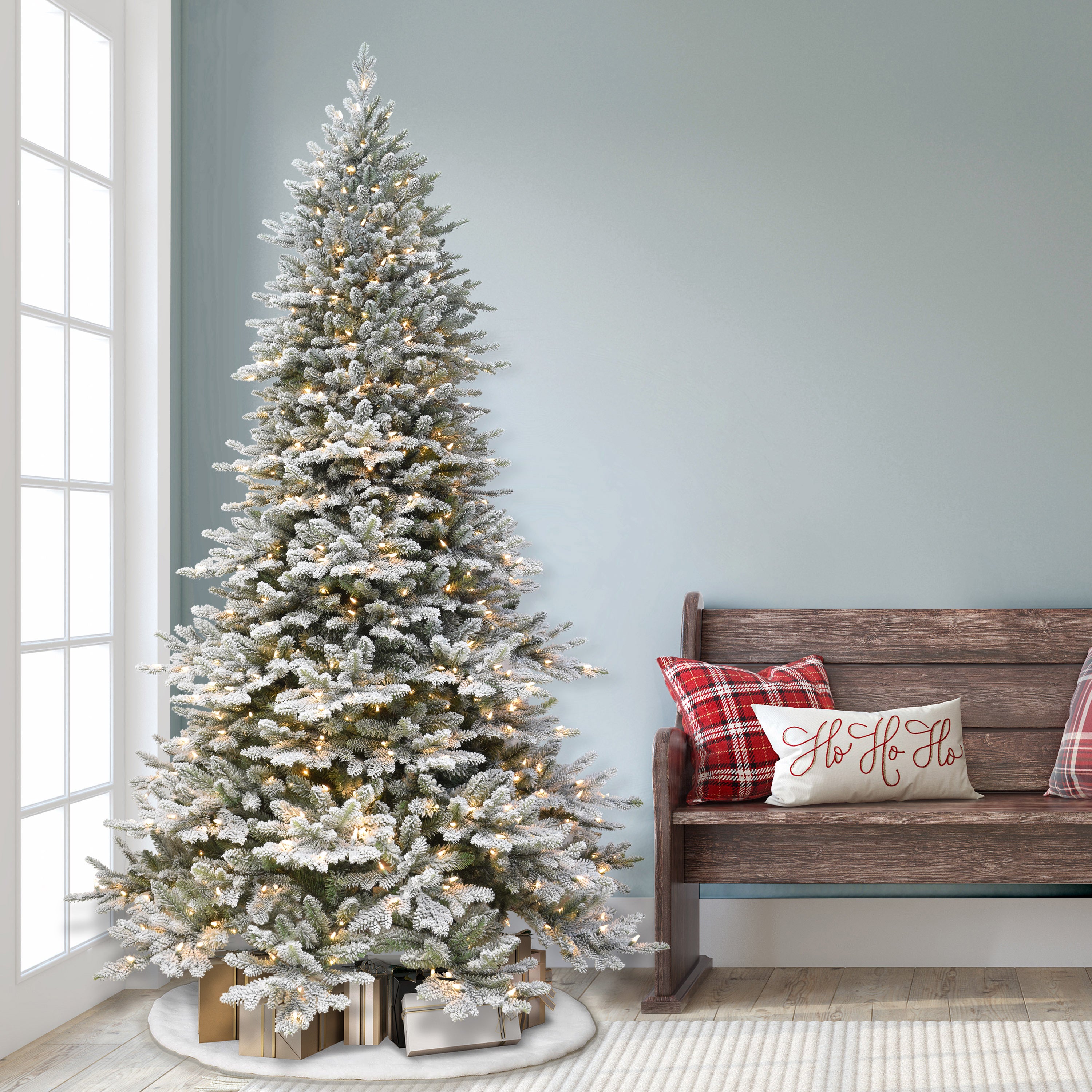 7.5ft Flocked Royal Majestic Douglas Fir Downswept Christmas Tree On/Off Foot Pedal Sure-Lit Pole®
